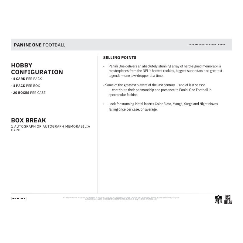 2023 Panini One Football Hobby 20 Box Case