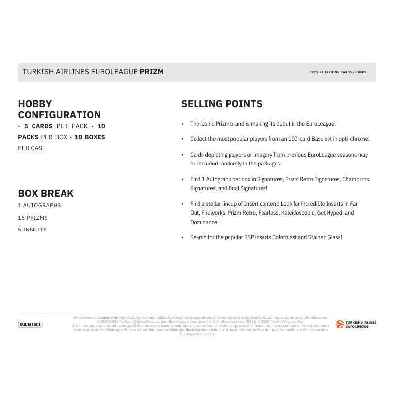 2023/24 Panini Prizm Euroleague Basketball Hobby Box