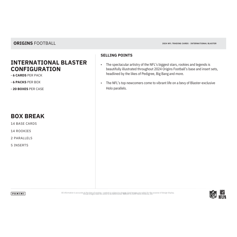 2024 Panini Origins Football International Blaster 20 Box Case