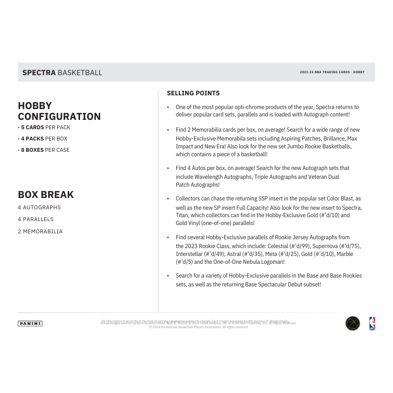 2023/24 Panini Spectra Basketball Hobby 8 Box Case