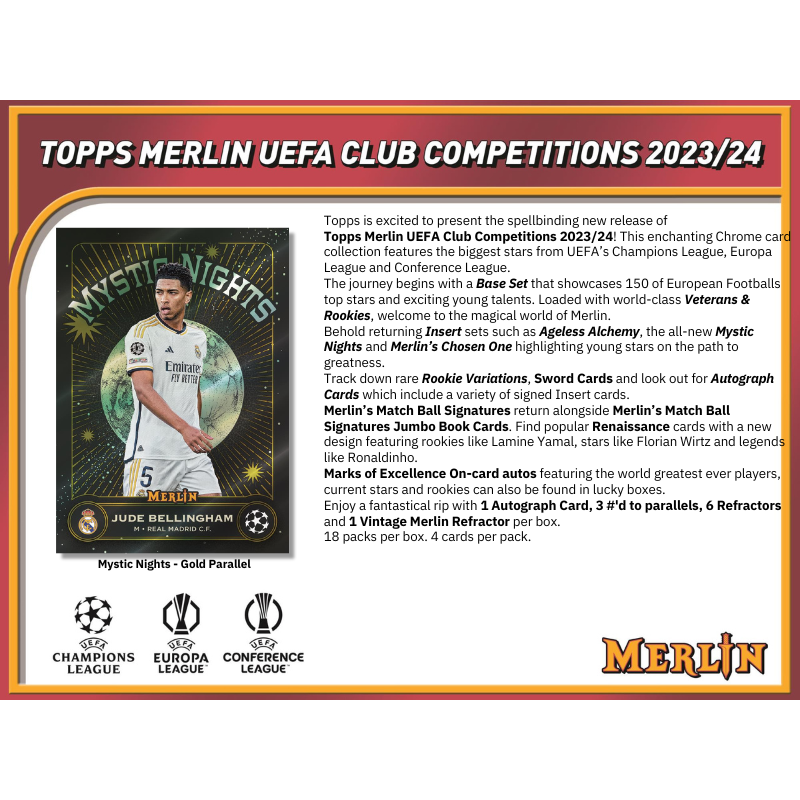 2023/24 Topps UEFA Club Competitions Merlin Chrome Soccer Hobby Box